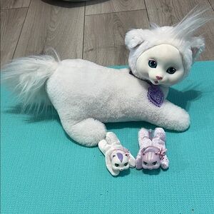 White Plush Fantasy Pet with Two Mini Plush Companions